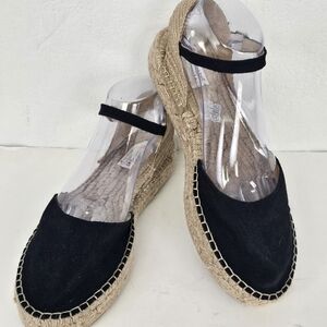 Alpargatus Black Suede Espadrille Ankle Strap Made In Spain Sz 41 (US 10 -10.5)